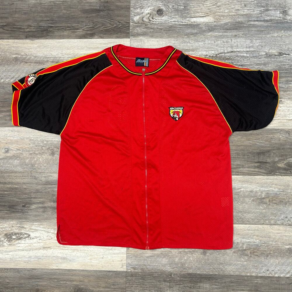 Vintage 90s Y2K Boss 89 Red Black Mens 2XL Full Zip Mesh Baseball Jersey‎ Skate